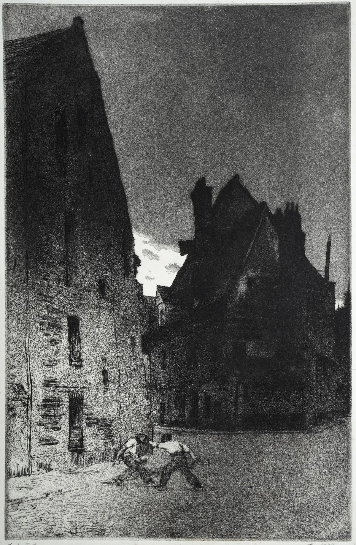 Frank Lewis Emanuel, Street fighting, pencil signed and dated 1923
