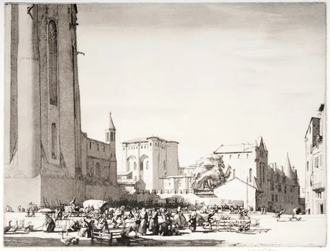 Malcolm Osborne, The Goose Fair, Albi, etching