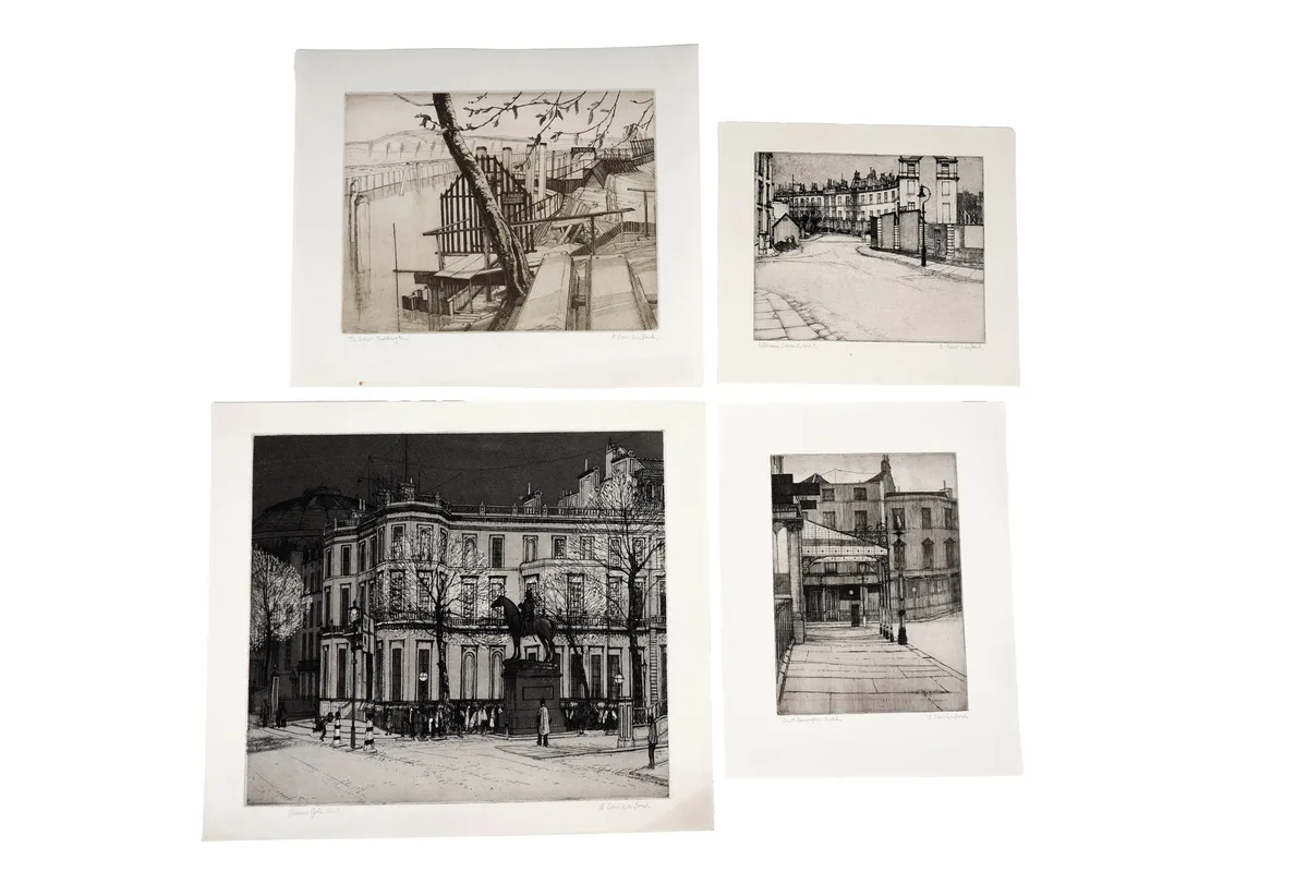 Alan Carr Linford, Four landscape etchings, pencil signed and titled