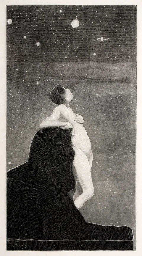 Sascha Schneider, Der Gedanke an das Unendliche, wood engraving published by JJ Weber