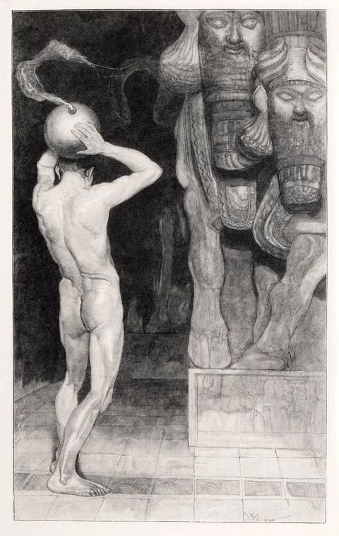 Sascha Schneider, Der Anarchist, wood engraving published by JJ Weber