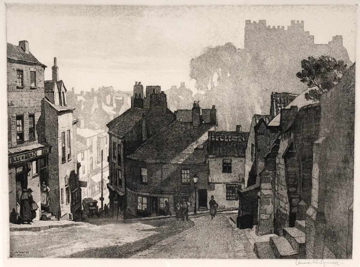 Leonard Squirrell, Morning in Durham, aquatint etching