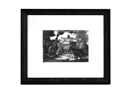 George Mackley, Threshing at Flordon Hall, pencil signed and titled