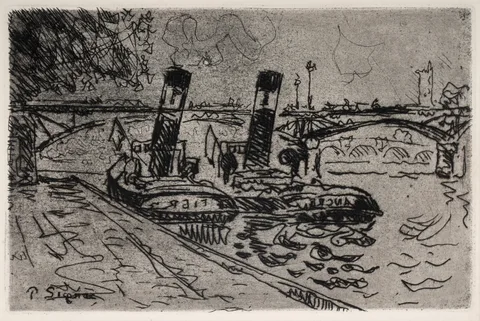 Paul Signac, Paris: Le Pont des Arts avec Remorqueurs, etching and aquatint