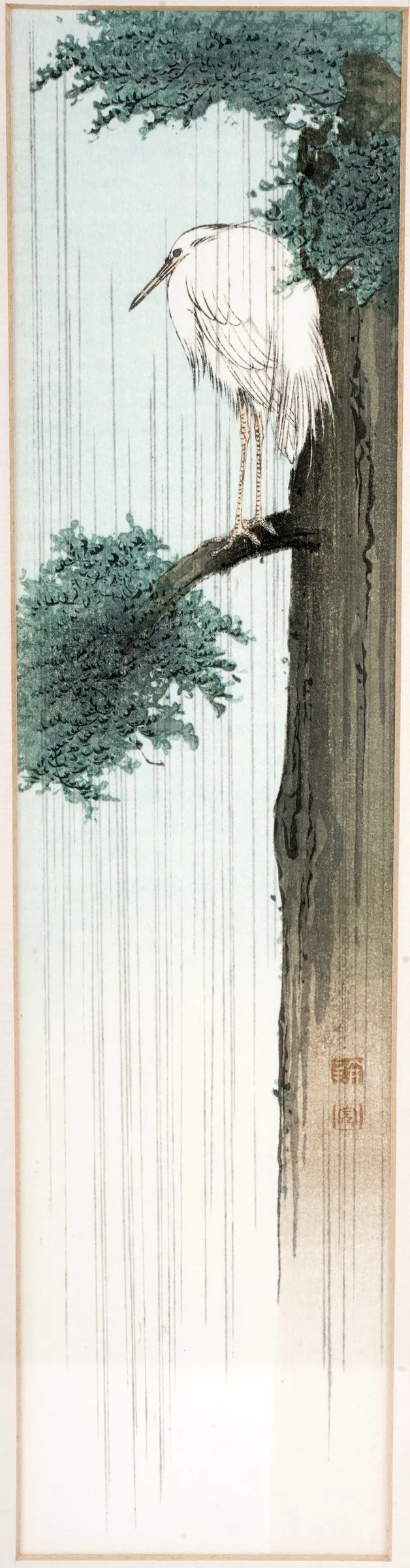 Egret on a tree by Shoda Koho, woodblock print, sold Jun 2025