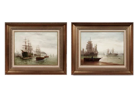 Bernard Benedict Hemy, Two Tyne Shipping Scenes, oil on canvas