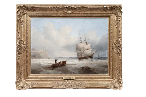James Wilson Carmichael, Rowing Out to the Ship off the Coast of Tynemouth, oil on canvas