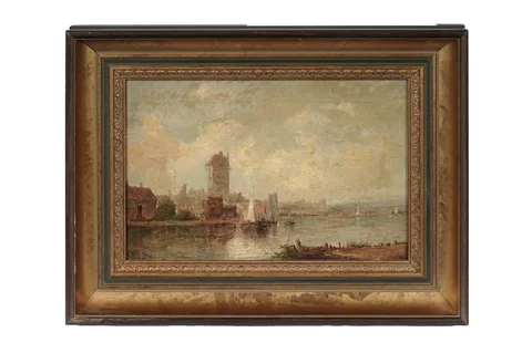 Alfred Henry Vickers, A Continental Port, oil on canvas