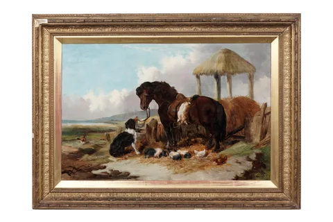 Joseph Horlor, A Farmer's Faithful Companions, oil on canvas