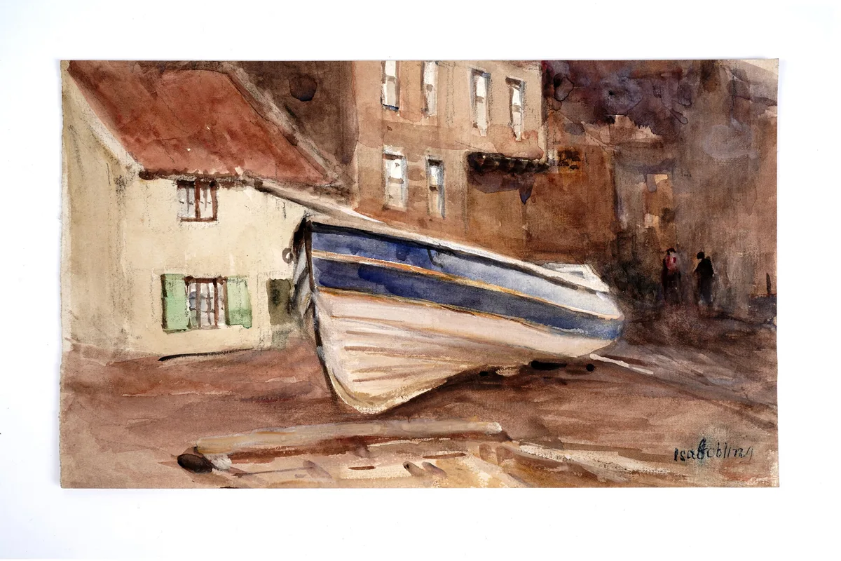 Isa Jobling, A Beached Boat, watercolour