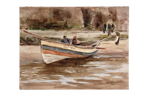 Robert Jobling, Bringing the Boat In, watercolour