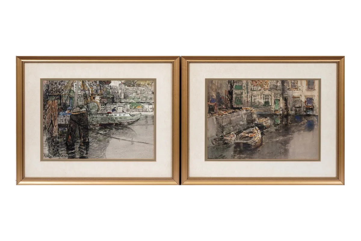 George Edward Horton, Harbour Scenes, watercolour