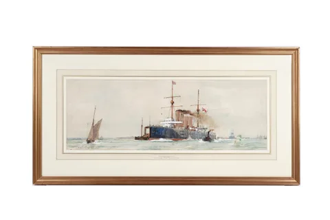 Charles Dixon, HMS Ariadne Leaving Portsmouth - 1902, watercolour
