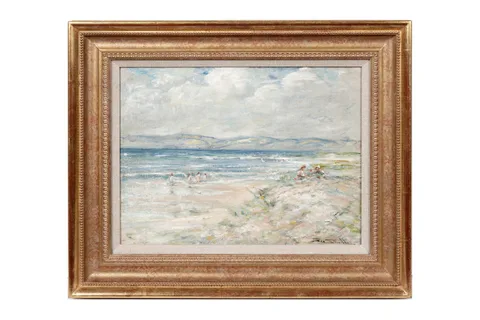 George Smith, Children on the Beach, oil on board