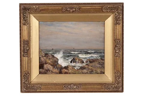Joseph Dixon Clark, Crashing Waves on the Shore, oil on board