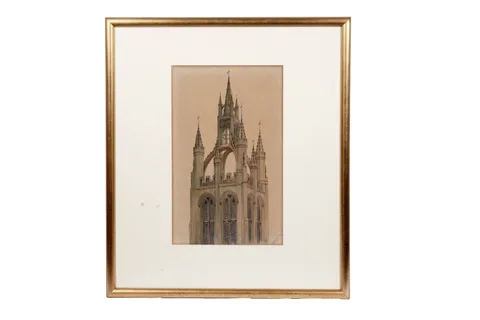 William Bell Scott, St. Nicholas' Steeple, Newcastle, watercolour and pen