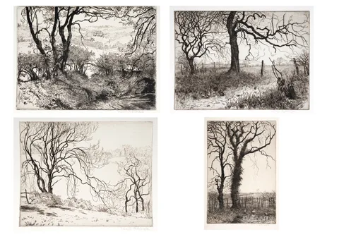 Isabel Codrington, Four British landscape studies, etching