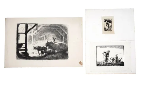 George Soper, Unloading Hay in the Barn, lithograph