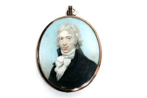 Portrait miniature of a gentleman by Horace Hone, watercolour on ivory, sold Apr 2025