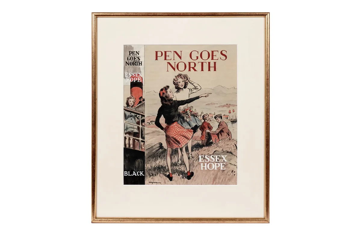 Original book cover illustration for "Pen Goes North by Douglas Wynne, pen and ink and watercolour, sold Apr 2025