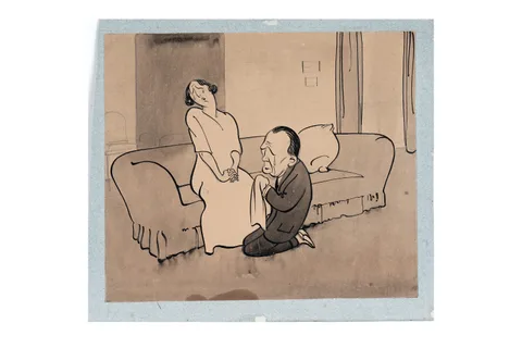 H. M. Bateman, Cartoon of the actors Irene Vanbrugh and Gerald du Maurier, pen and ink