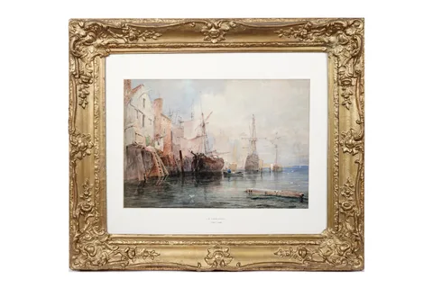 James Wilson Carmichael, North Shields Harbour, watercolour