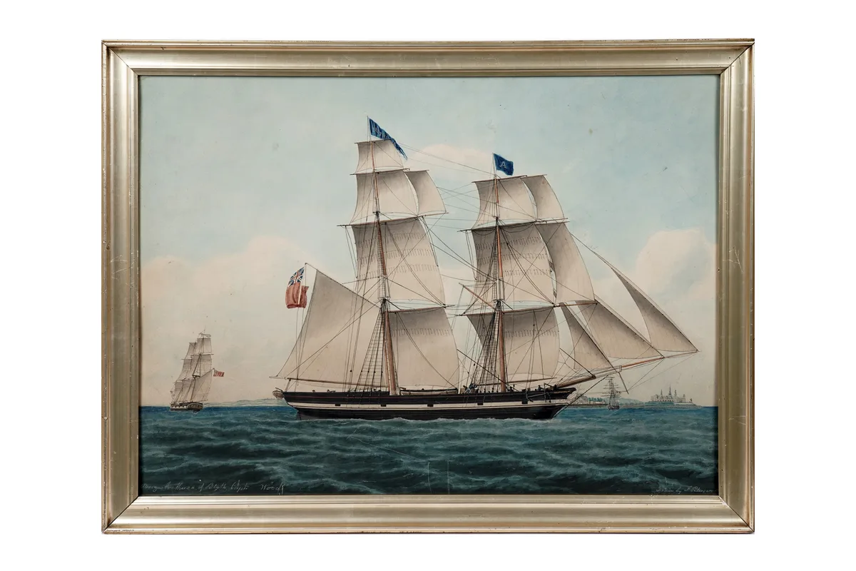 J. Paterson, Brig Arethusa of Blyth, Capt Wood, pen and ink and watercolour