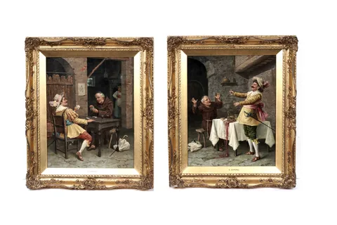 Giuseppe Garinei, Tavern Scenes, oil on canvas