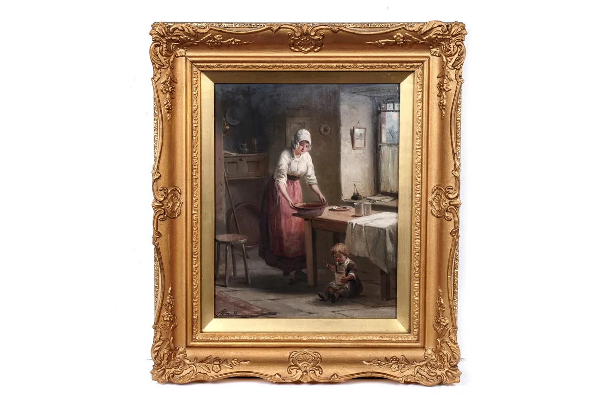 Making Raspberry Jam by Alexander Rosell, oil on canvas, sold Apr 2025
