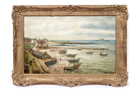 Bernard Benedict Hemy, Cullercoats Village, oil on board