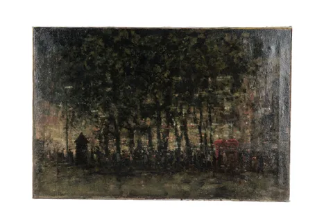 Early 20th Century British School, A gathering in the park, oil on canvas