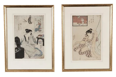 Utagawa Kunisada, Ladies altering their hair, woodblock print