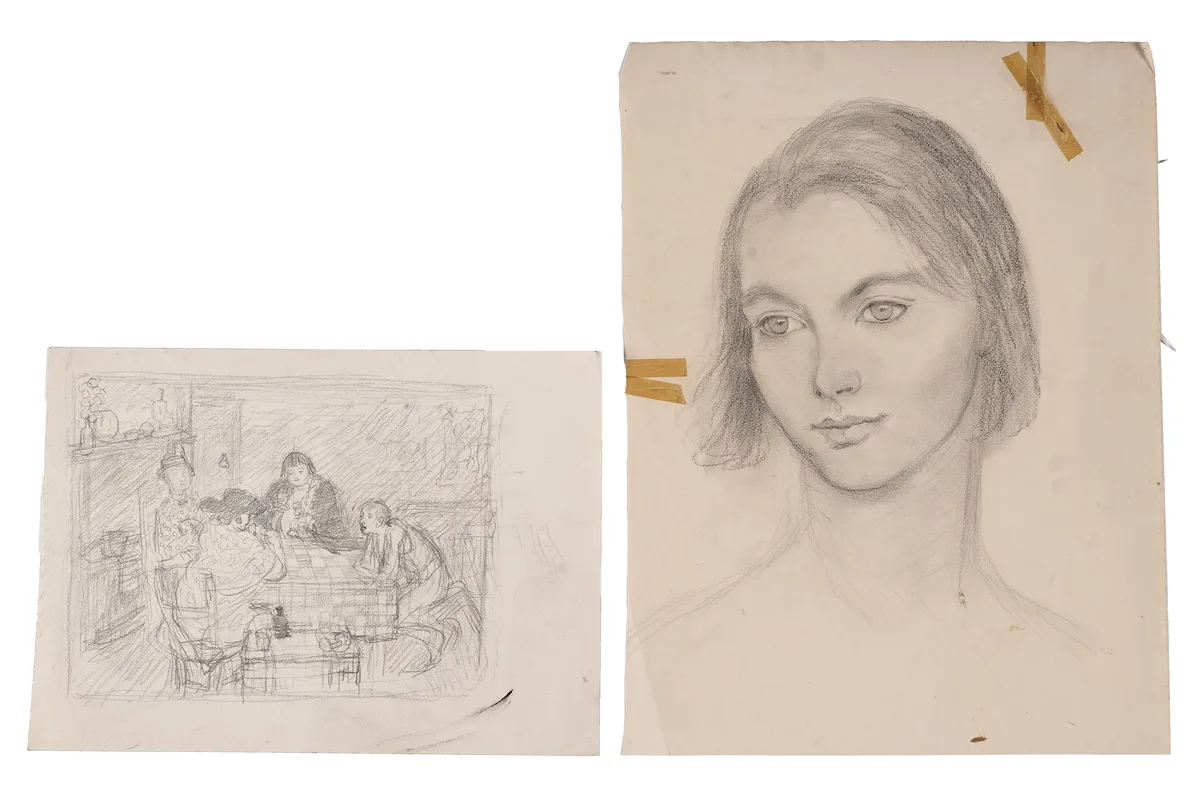 Isabel Codrington, Two studies, charcoal drawing