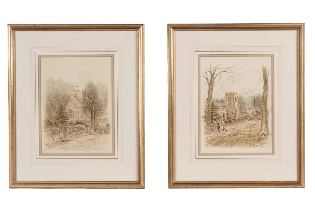 Henry James Lockley, Two Views of a Village Church, watercolour