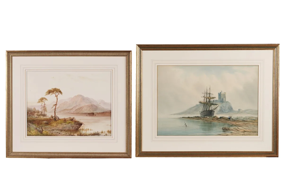 William Baker, Bamburgh Castle from the Shore, watercolour