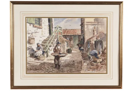 Ronald Lambert Moore, Fishing Cottages, watercolour
