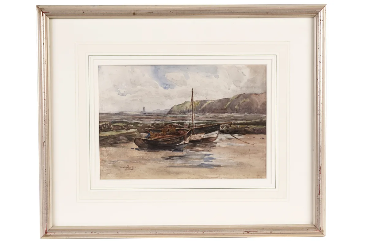 William Milne, Cobles on Tynemouth Beach, watercolour
