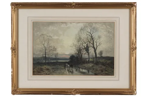 William Manners, Returning Home in a Wintry Sunset, watercolour
