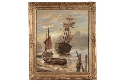 Ronald Lambert Moore, Sunset off Tynemouth, oil on board
