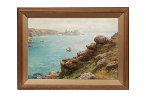 Albert Starling, Porthcurno Bay, Cornwall, oil on board