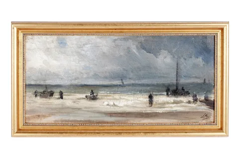 Louis Artan, Bringing in the Boats, oil on board