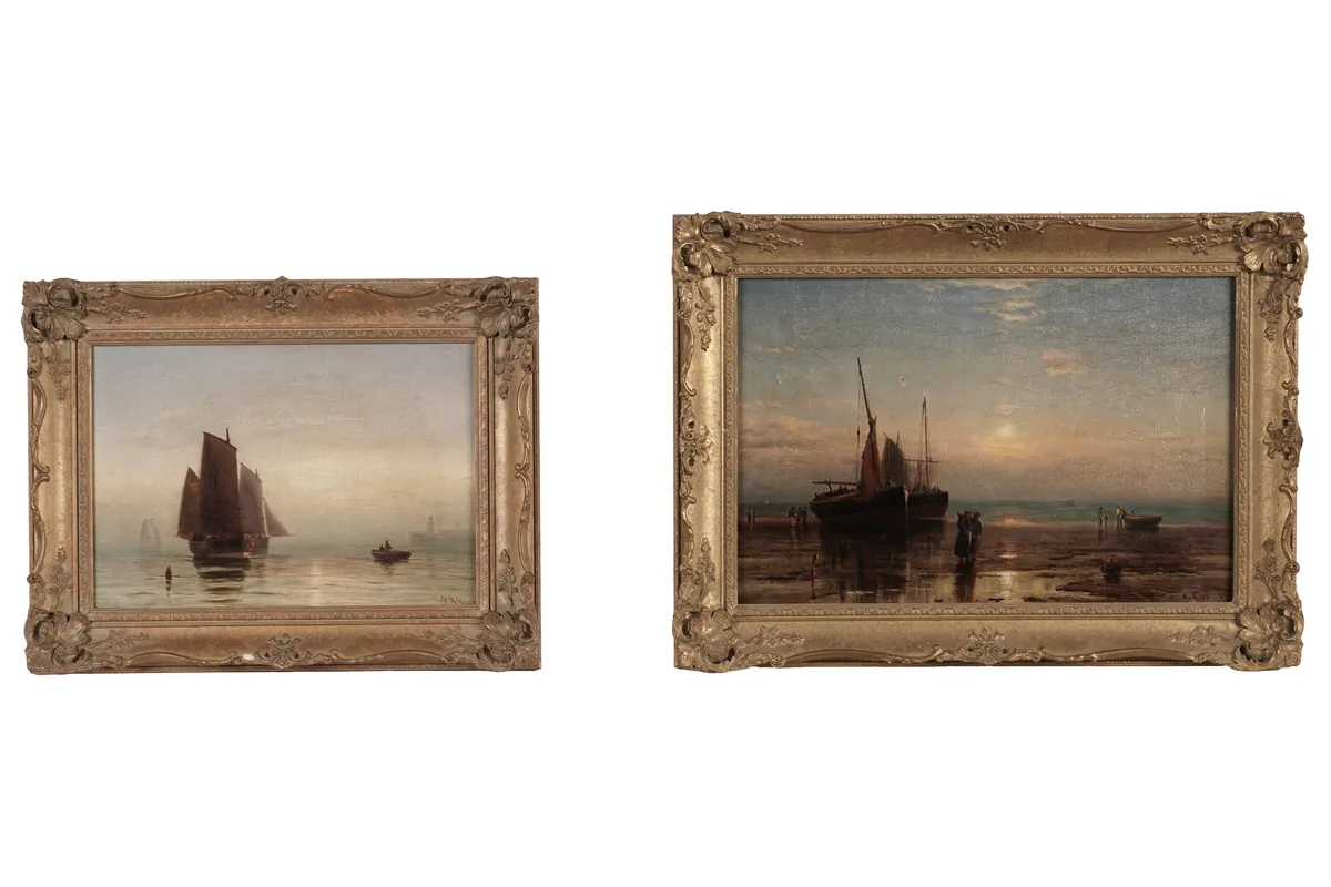 Duncan Fraser McLea, Leith Fishing Boats Offloading & Leith Fishing Boats, oil on canvas