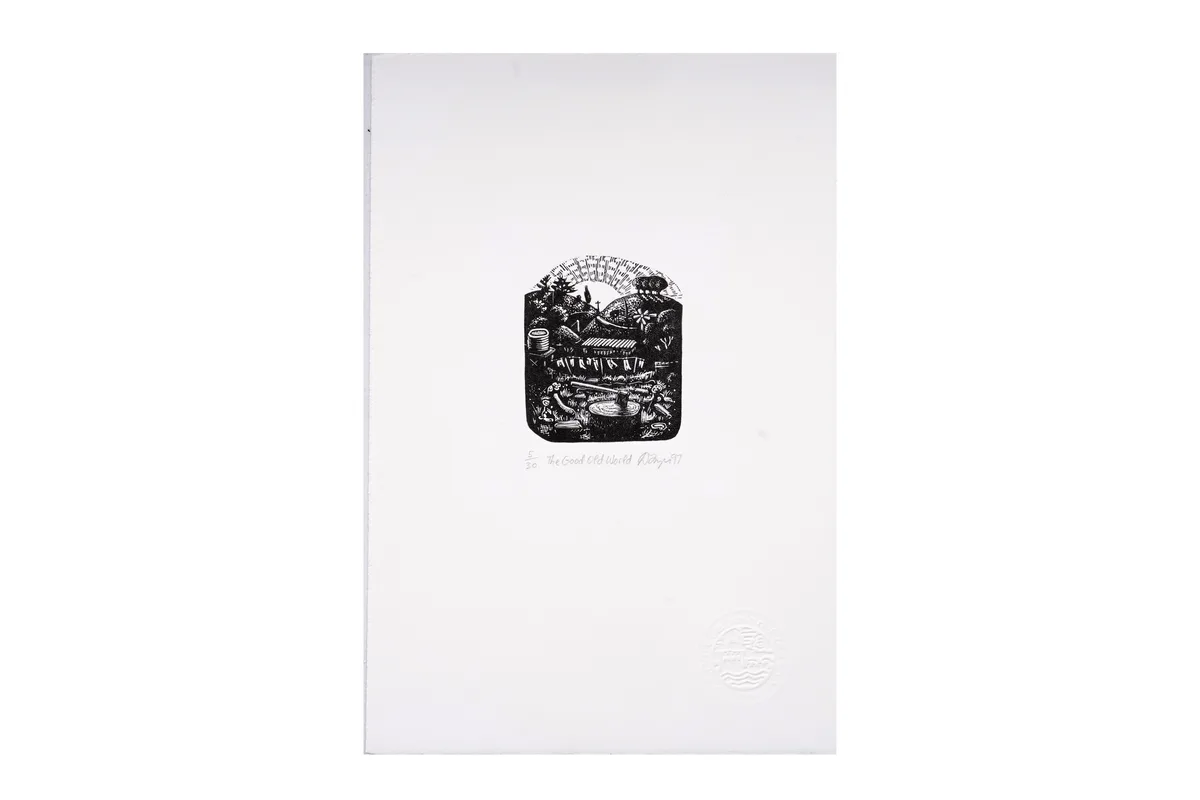 David Frazer, The Good Old World, limited edition wood engraving, 5/30