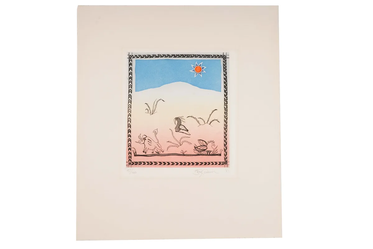 Red Mountain by Anthony Benjamin, limited edition colour etching, 47/150, sold Oct 2024