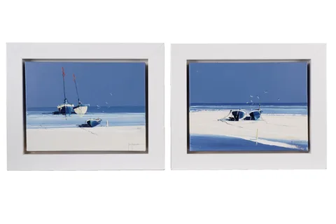 John Horsewell, Moored Boats, acrylic on canvas