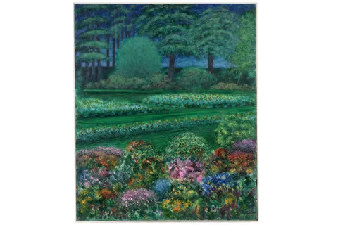 Tom Alderson, Torquay Gardens at Night, acrylic on board