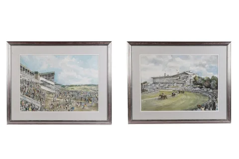Charles Bone, Crowds in the Grandstand at Newcastle Racecourse, and another, watercolour