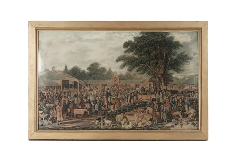 George Garrard, Woburn Sheepshearing, hand-tinted engraving