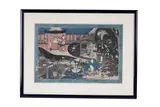 Kuniyoshi Utagawa, Yakezawa Toji twirling tops and spinning Oiwa Inari