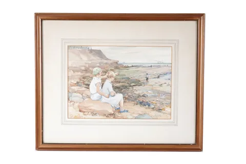 John William Gilroy, The Artist's Daughters on the Beach, watercolour